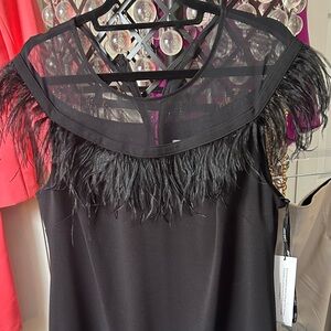 Calvin Klein Black Feather-Trim Cocktail Dress